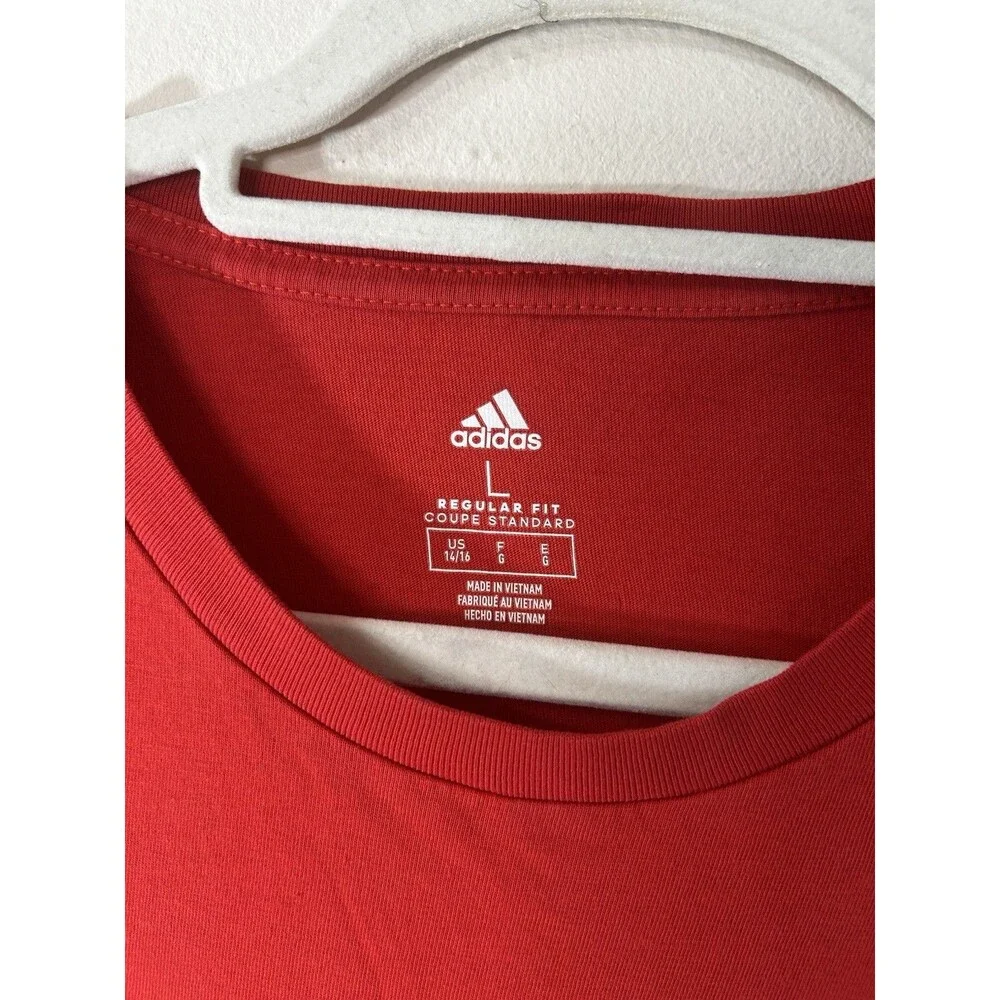 adidas Teens 14/16 Regular Fit Long Sleeve Crew Neck Cotton Logo T-Shirt Red L